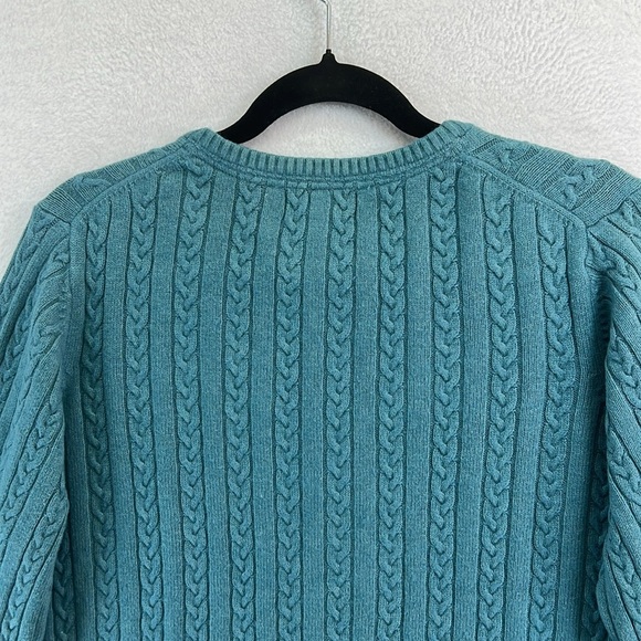 Eddie Bauer Pullover V-Neck Sweater Women’s Large Teal Cotton/Nylon/Angora Cable - Picture 6 of 12